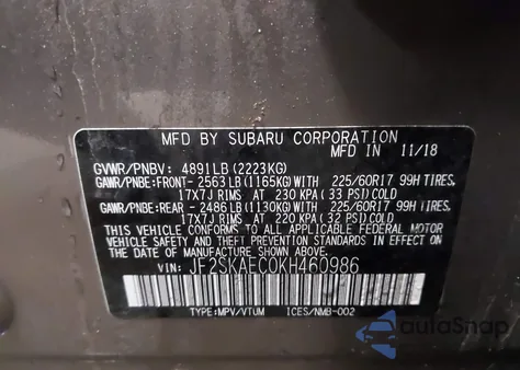 2019 Subaru Forester Premium from USA, damaged, VIN JF2SKAEC0KH460986